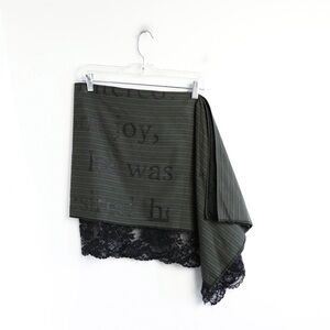 Lulu & Red Topshop asymmetric skirt Y2K green striped lace trim mini short print
